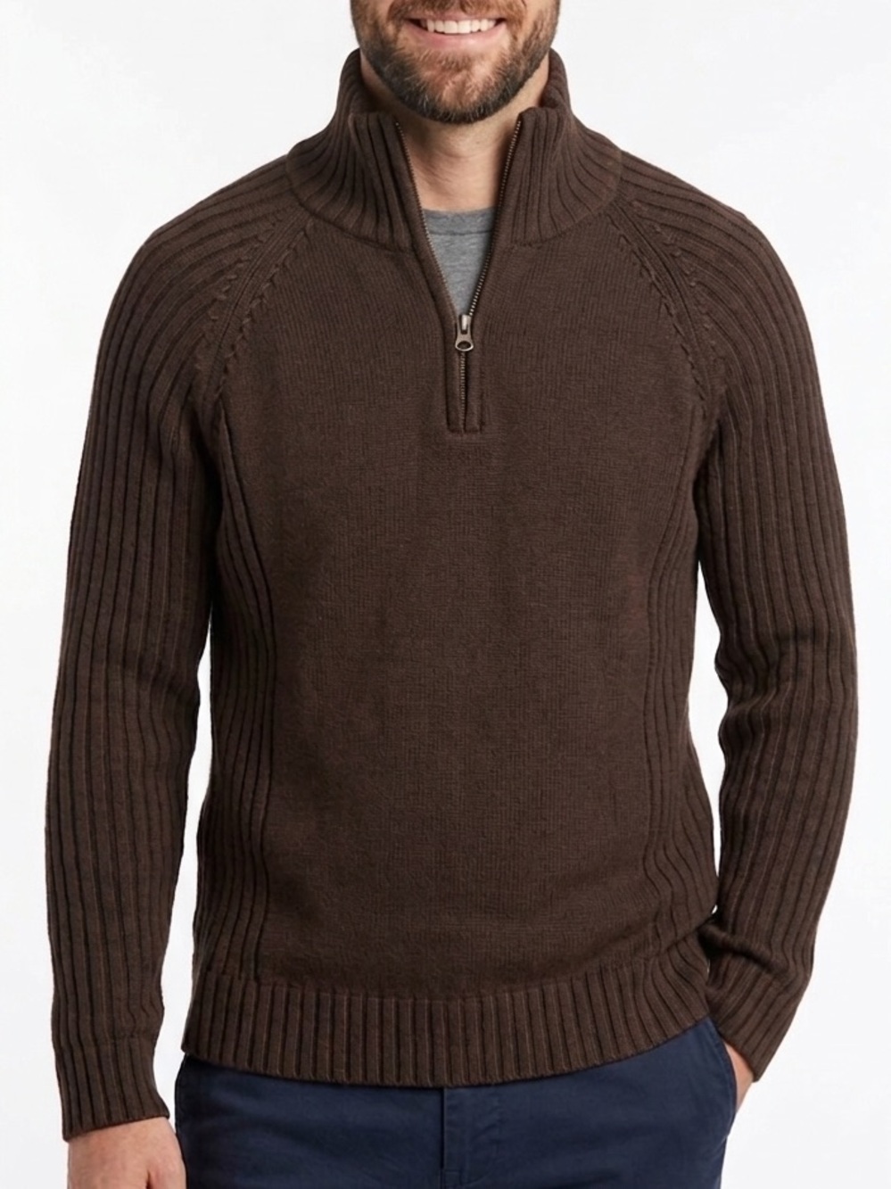 LEVI’S Men’s 1/4 Zipper Pullover Knit Sweater Ribbed Brown Mock Neck Size XL